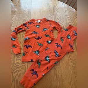 Hanna Andersson 110 US 5 Red Organic Cotton Dinosaur Pajamas Long Johns